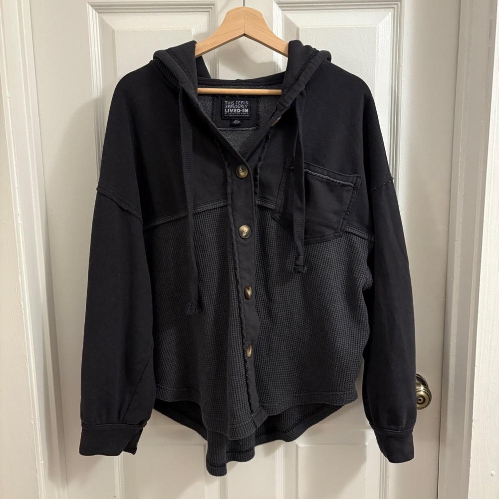 American Eagle Black Button-Up Hoodie